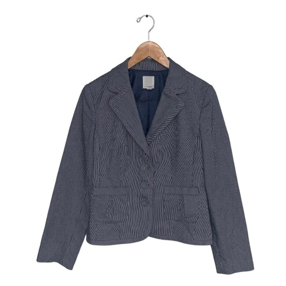 Halogen  Blazer Jacket Women’s Size Large Blue White Pinstripe 3-Button Business - Picture 1 of 10